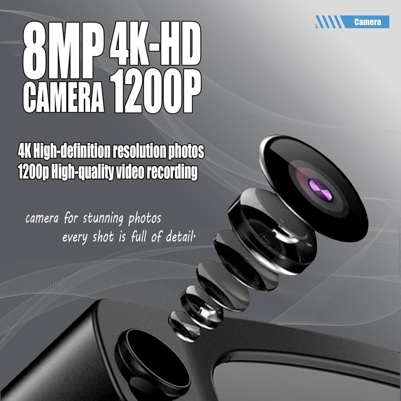 Dormiro Domiro Camera Glasses, Smart Glasses with Camera and Bluetooth for Men/Women 8MP 4K HD Video Recording Anti-Shake 32G Support Chart GPT,WiFi,AI Voice Assistant,Translate,Music - Image 2